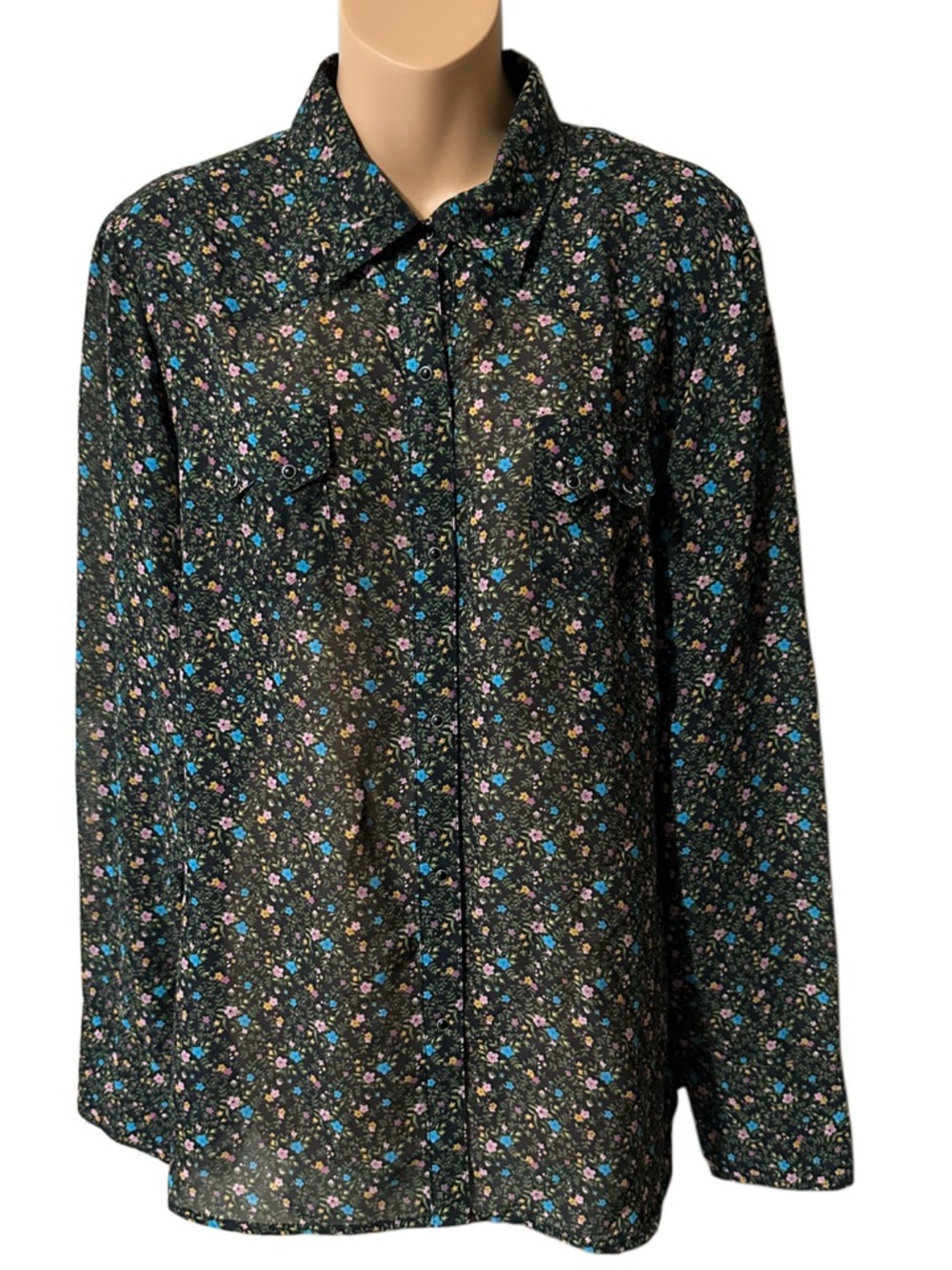Roper Black Floral Long Sleeve Button-Up Shirt with Multicolor Flowers